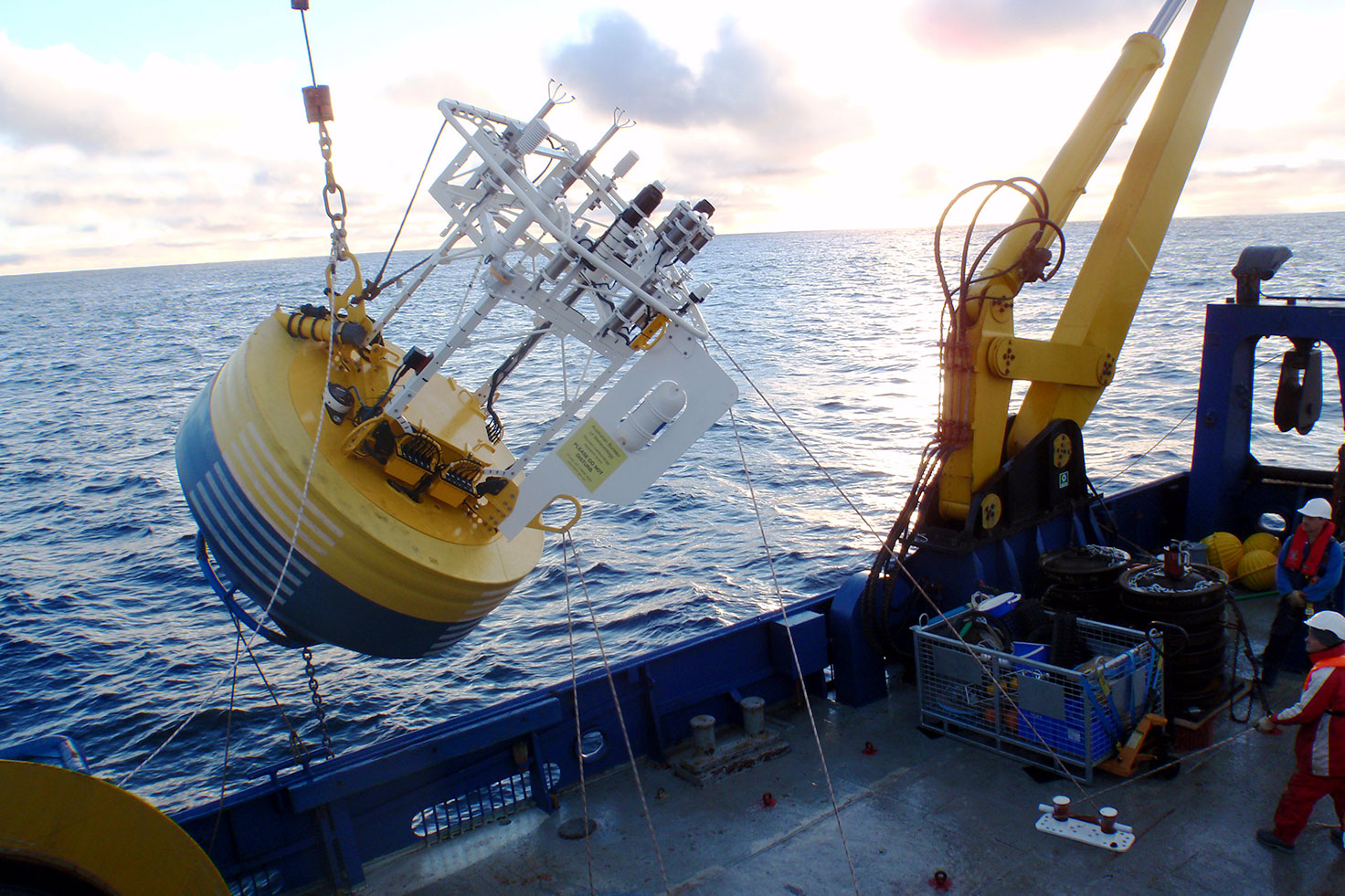 Photo of a mooring deployment. Credit: Tom Trull
