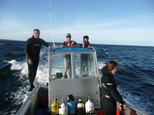 Craig Johson on a boat off Saint-Helens